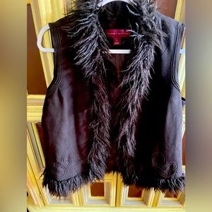 Margaret Godfrey vintage vest Size Large dark brown faux suede and fur outline